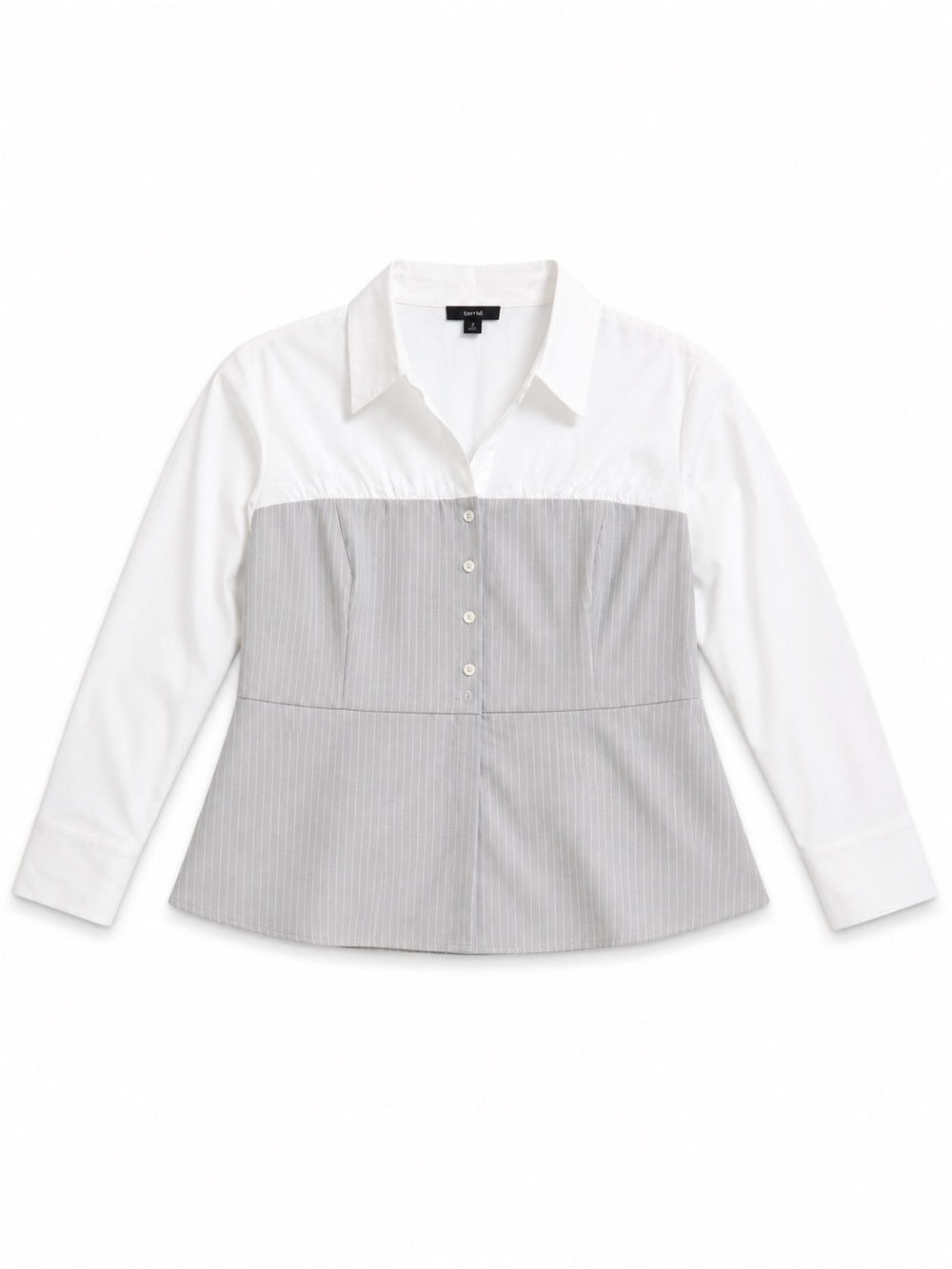Forever 21 Modern Two-Tone White and Light Gray Pinstripe Button-Front Shirt